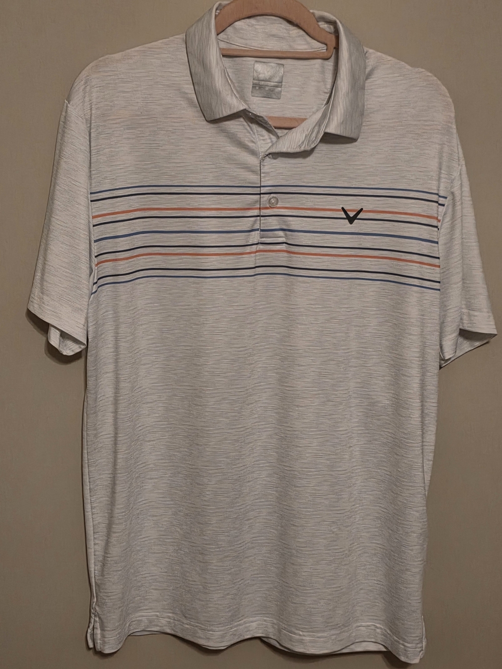 Callaway Mens Golf Shirt Size Medium Heathered And Stripes Gray Blue Orange